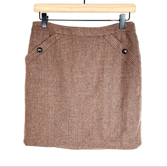 Banana Republic brown houndstooth wool blend business casual skirt size 4 B179 - Picture 1 of 5